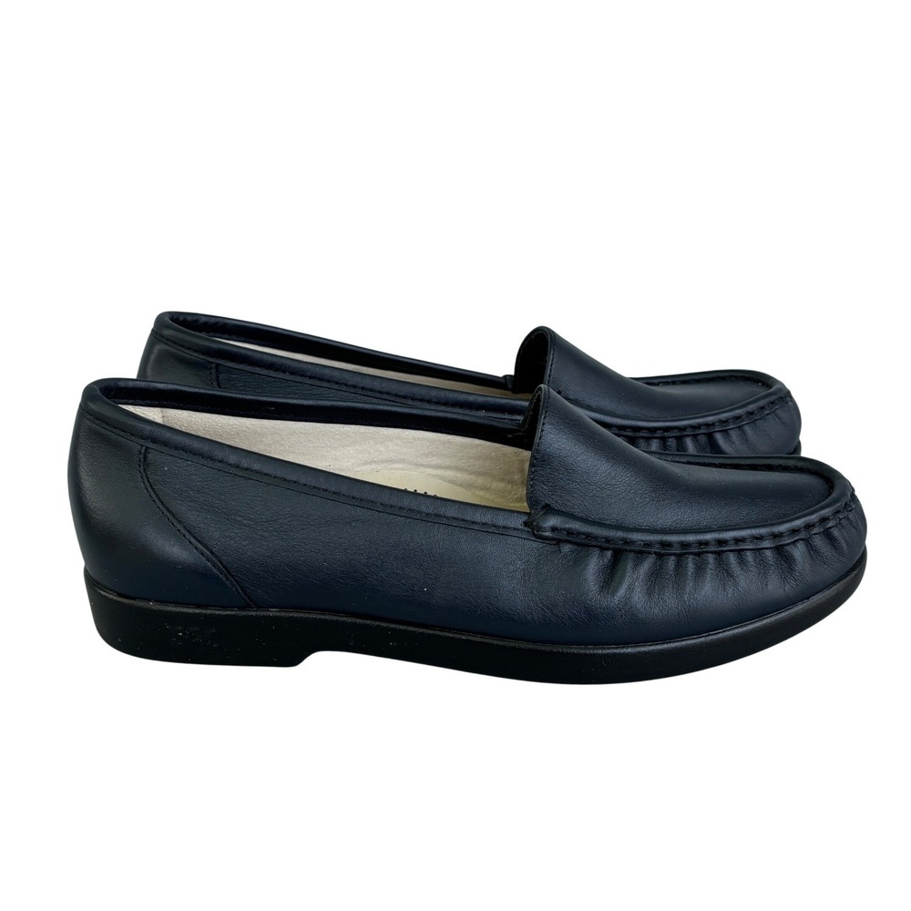 SAS Simplify Navy Blue Leather Loafers Womens 9 WW Made in USA Slip On Shoes
